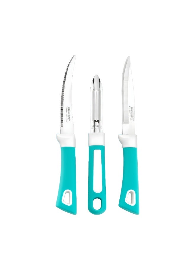 ديسينت ديسنت 3 بيسز كيتشن نايف سِت – نون ستك نايف سِت وِذ آوت ستاند | ستينلس ستيل بليدز – رَست ريزِستَنت | بلاين نايف 21.2 سم، ليزر نايف 21.2 سم آند بيلَر 18.8 سم - Image 1